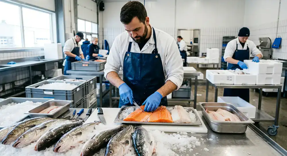 Preparing premium fresh fish for distribution