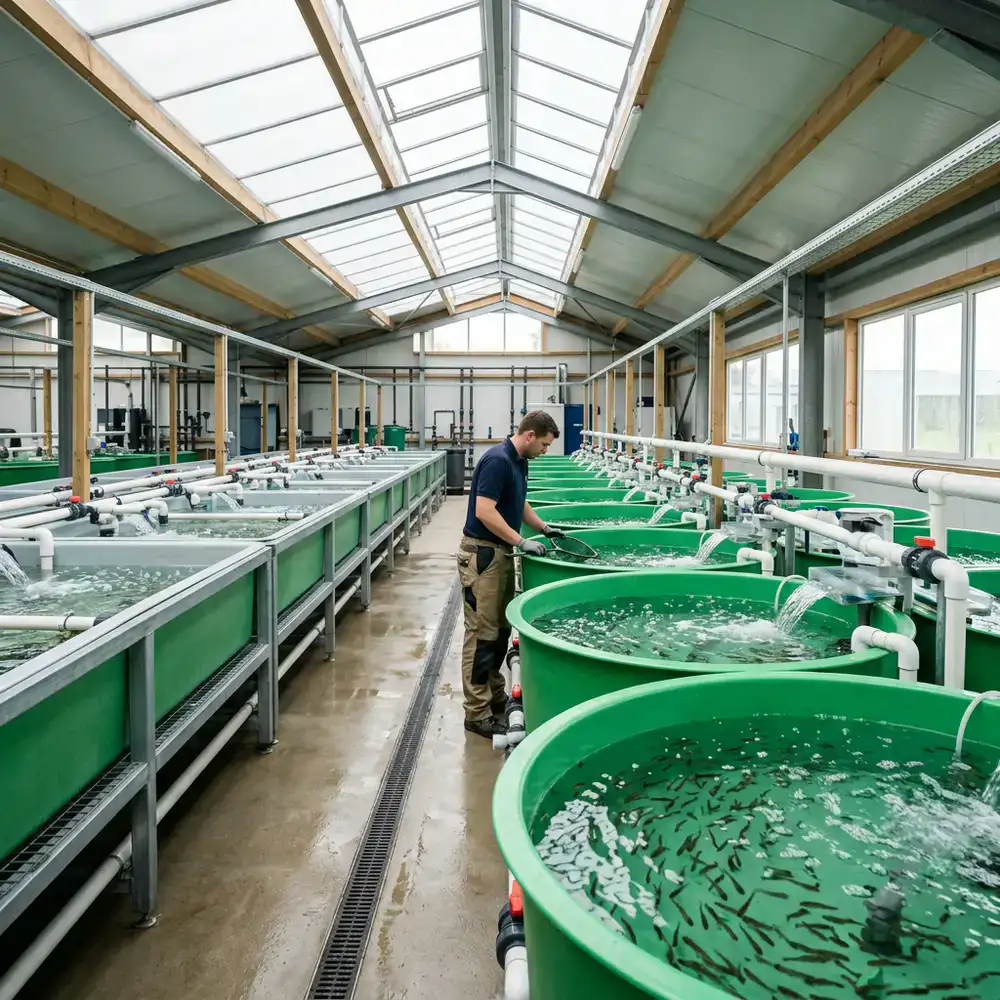 Indoor aquaculture nursery tanks