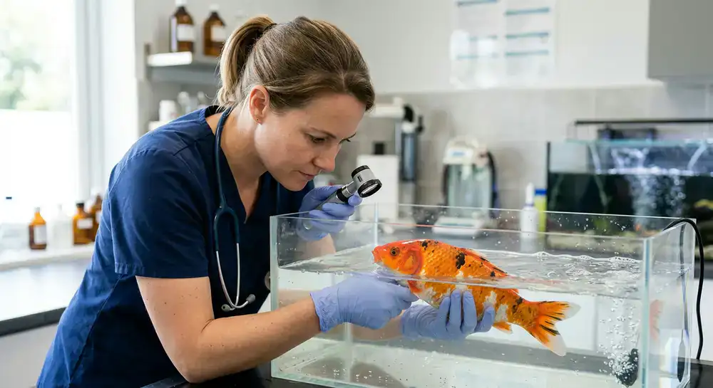 Veterinarian examining a healthy fish specimen